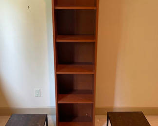 Lot 79: Wooden Bookshelf and Two End Tables