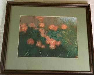 Lot 31: Original framed pastel of flowers in a field.