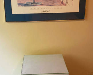 Lot 87: Framed Print of the Pearl St Mall in Boulder, small Painted Wood Dresser