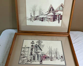 Lot 29: Pair of Framed prints of a Snow Covered small Town