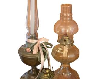 195 - 3 Oil Lamps - 20.5", 17", 7" Tall (Description): One Missing Globe