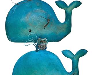 12 - 2 Metal Whale Wall Art - 16 x 12