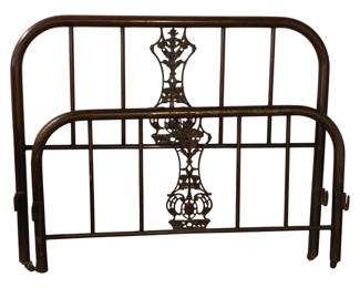 491 - Antique Metal Bedframe - no rails - 53 x 45 (Description): includes rails w/ spring - not pictured