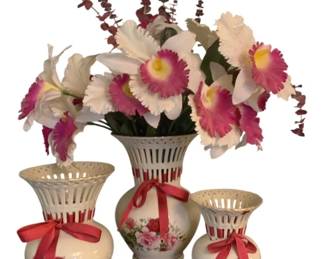 46 - 3 Vases, 1 w/ Artificial Flowers