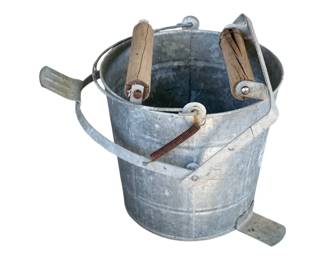 7 - Antique Galvanized Metal Bucket w/ Wringer (Description): 12 x 11