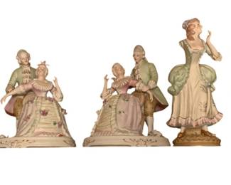 183 - 5 German Porcelain Figurines - 10", 11" Tall (Description): As Is/2 Broken