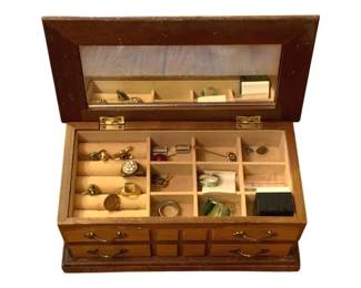 209 - Jewelry Box w/ Contents - 10.5 x 5 x 5.5