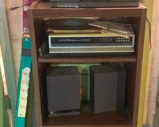 479 - Stereo Cabinet w/ Contents - 23 x 43 x 18 (Description): Used as is electric/electronic/mechanical  item. No guarantee all components, untested.