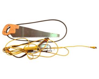 501 - Lot of Assorted Items - Lamp, Saw (Description): Used as is electric/electronic/mechanical  item. No guarantee all components, untested.