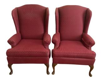 29 - 2 Queen Ann Style Wing Back Chairs - 31 x 34 x 45