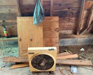 503 - Lot of Assorted Wood & Fan (Description): Used as is electric/electronic/mechanical  item. No guarantee all components, untested.