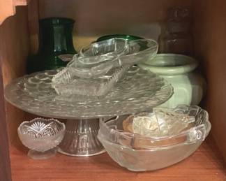 204 - Cabinet Lot of Assorted Glass Dishes - Cakestand (Description): Bowls, Vases & More