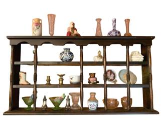 180 - Wooden Shelf w/ Contents - 19 x 36 x 6