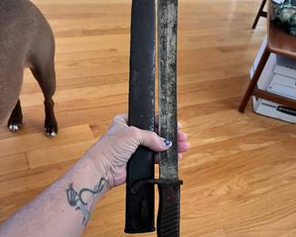 vintage German WWI-era bayonet, likely a Mauser 98/05 "Butcher" bayonet