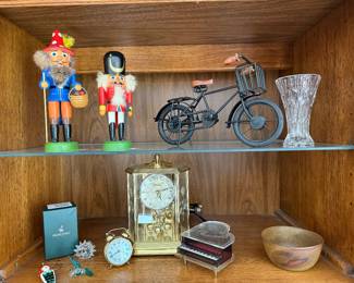 Swarovski hedgehog, Devon clock, piano music box, nutcrackers