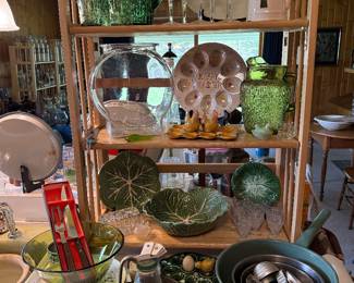 Vintage Kitchen-Planters Jar(no lid), cabbage ware, enamel pot, molds, egg plates