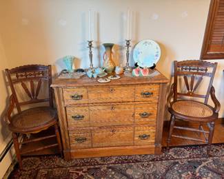 Dining Room-dresser, 2x matching caned chairs