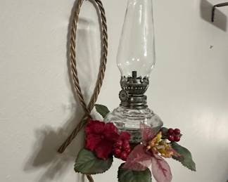 Wall-Mounted Oil Lamp with Floral Embellishments
