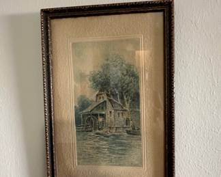 Watercolor Painting of a Mill Scene by J. L. Jacob