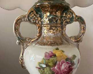 Vintage Capodimonte Style Porcelain Urn Table Lamp with Floral Motif