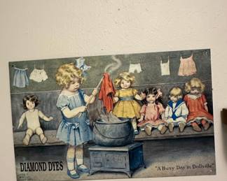 Columbus Washboard Co. "Gem" Model Washboard with "Diamond Dyes" and "Ivory Soap" Advertising Art