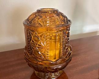 Indiana Glass Amber Stars and Bars Fairy Lamp