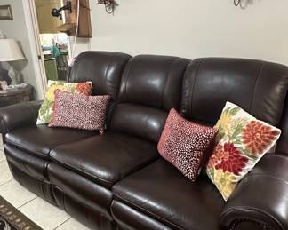Dark Brown Leather Power Reclining Sofa