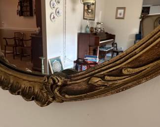 Ornate Gilt Oval Mirror with Faux Poinsettia Garland