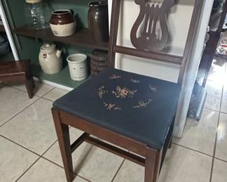 Duncan Phyfe Style Lyre Back Dining Chair with Floral Upholstery