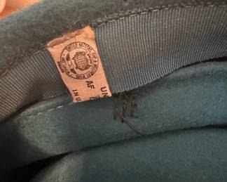 Vintage Teal Felt Pillbox Hat with Veil and "AF" Label