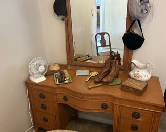 Vintage Art Deco Waterfall Vanity with Mirror and Stool