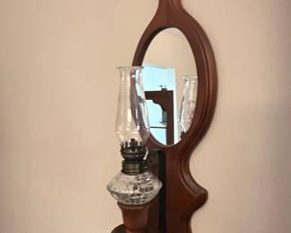 Victorian Style Wall Sconce with Oil Lamp and Mirror