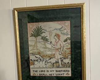 The Lord is My Shepherd Psalm 23 Framed Needlepoint Art