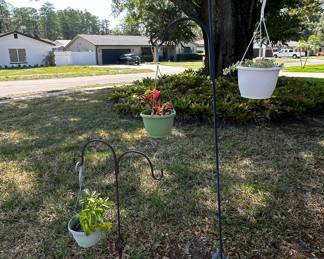 Set of 3 Hanging Planters with Shepherd's Hooks (1 Decorative, 2 Traditional)