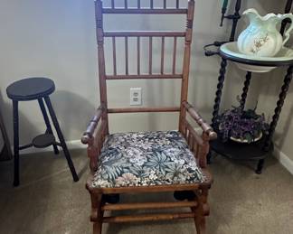 Victorian Spindle Rocking Chair with Floral Upholstery