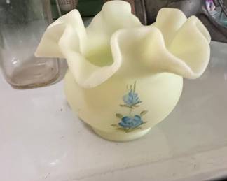 Fenton Art Glass Hand-Painted Ruffled Vase
