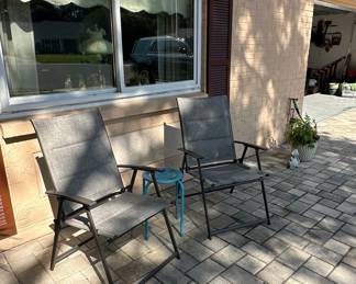 Gray Fabric Sling Folding Patio Chairs (Set of 2)