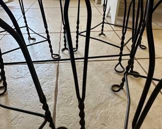 Wrought Iron Bistro Set with Heart Back Chairs and Amber Glass Oil Lamp