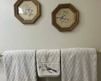 Avanti Linens "Gilded Birds" Embroidered Towel Set and Octagonal Wall Art