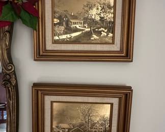 Vintage Framed Embossed Metallic Scenic Prints (Set of 2)
