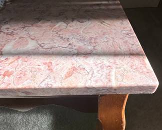 Vintage Pink Marble Top Coffee Table with Scalloped Apron and Cabriole Legs