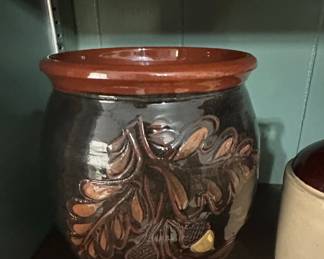 Stoneware Crock with Oak Leaf and Acorn Motif