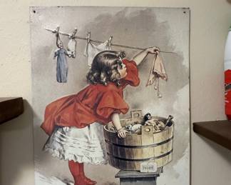 Columbus Washboard Co. "Gem" Model Washboard with "Diamond Dyes" and "Ivory Soap" Advertising Art