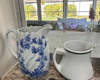 Assorted Ceramic Pitchers and Folk Art Teapot