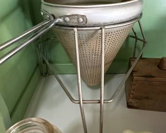 Vintage Wear-Ever Aluminum Cone Strainer with Stand and Wooden Tamper