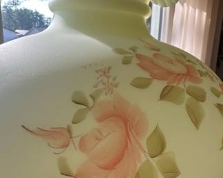 Fenton Burmese Hand-Painted Rose Lamp