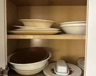 White Swirl Ceramic Pitcher, Salt and Pepper Shakers, and Dinnerware Set