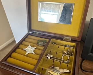 Vintage Mele Wooden Jewelry Box with Tapestry Panel