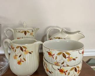 Hall's Superior Quality Kitchenware "Autumn Leaf" Jewel Tea Pitcher and Bowls Set