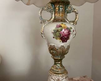 Vintage Porcelain Table Lamp with Floral Motif and Gilt Accents